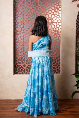 Blue printed crepe lehenga 3