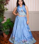 Blue embroidered silk lehenga with top