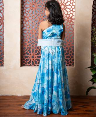 Blue printed crepe lehenga 4