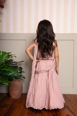 Pink plain tissue lehenga 3