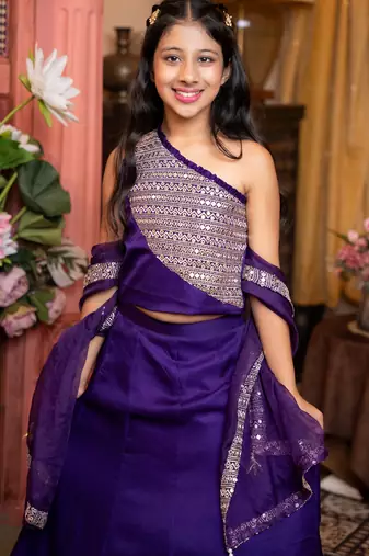 Purple plain silk lehenga 
