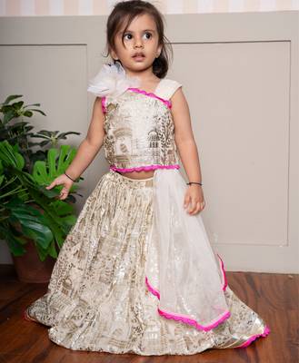 Cream embroidered georgette lehenga 1