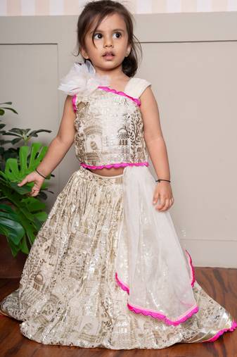 Cream embroidered georgette lehenga