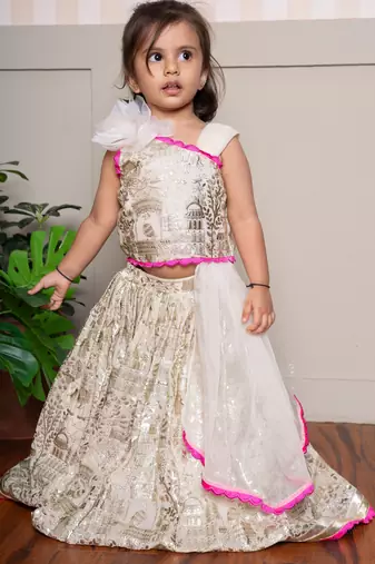 Cream embroidered georgette lehenga