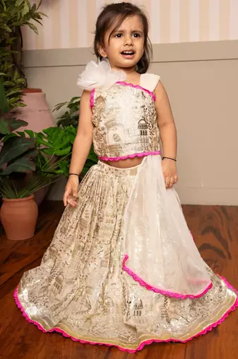 Cream embroidered georgette lehenga