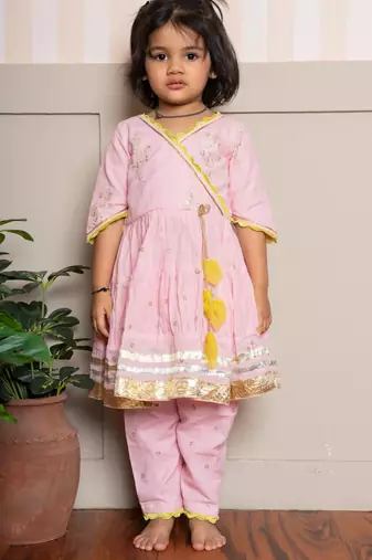 Pink plain chanderi co ord set