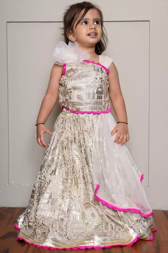 Cream embroidered georgette lehenga