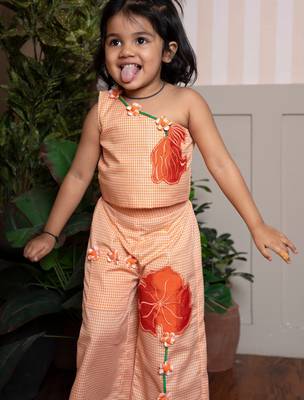 Orange printed cotton co ord set 3