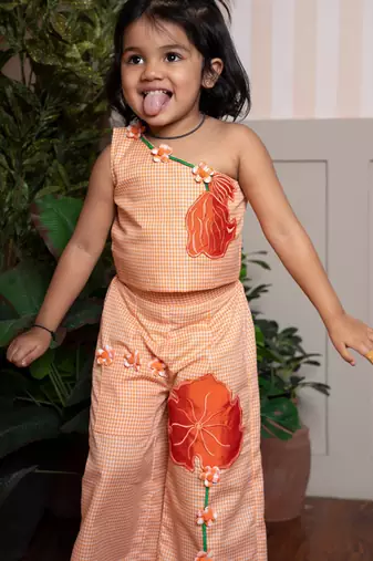 Orange printed cotton co ord set
