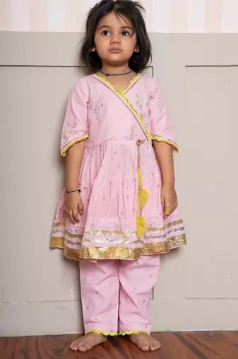 Pink plain chanderi co ord set