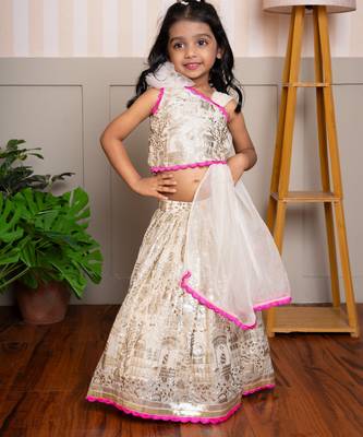 Cream embroidered georgette lehenga 4