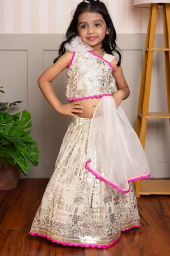 Cream embroidered georgette lehenga