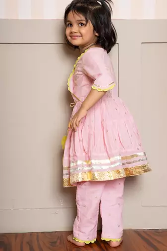 Pink plain chanderi co ord set