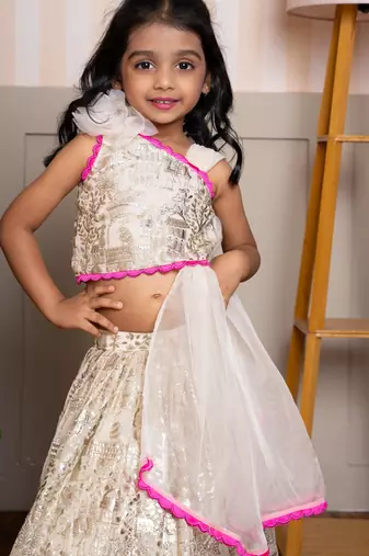Cream embroidered georgette lehenga