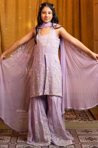 Purple embroidered chanderi sharara
