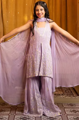 Purple embroidered chanderi sharara