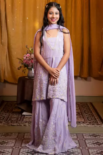 Purple embroidered chanderi sharara
