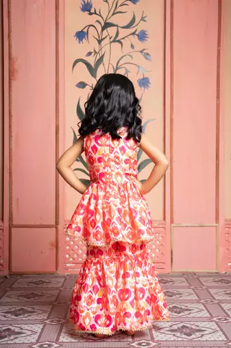 Pink printed satin sharara