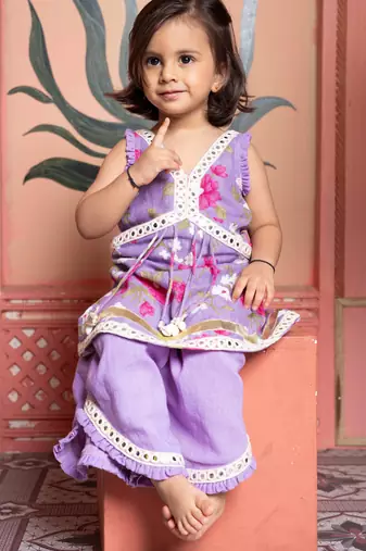 Purple embroidered linen co ord set