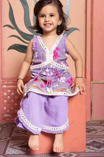 Purple embroidered linen co ord set