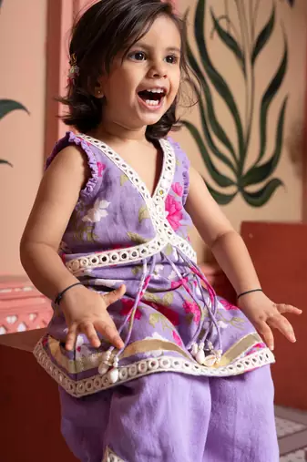 Purple embroidered linen co ord set