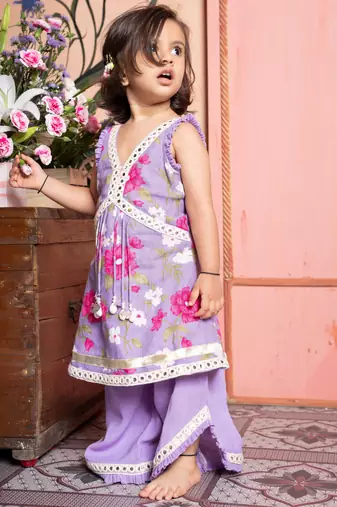 Purple embroidered linen co ord set
