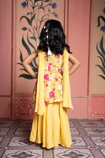 Yellow printed linen Kurta set