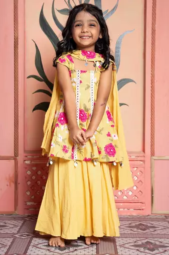 Yellow printed linen Kurta set