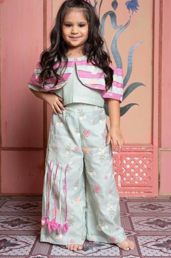 Green embroidered chanderi silk co ord set