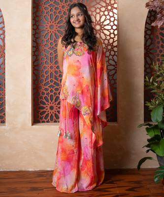 Pink printed satin sharara 1