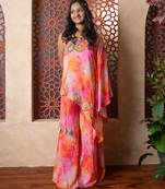 Pink printed satin sharara