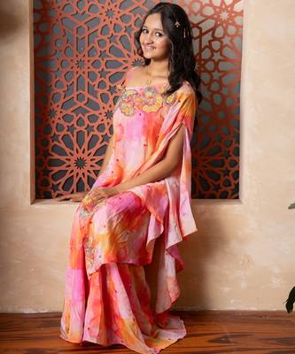 Pink printed satin sharara 4
