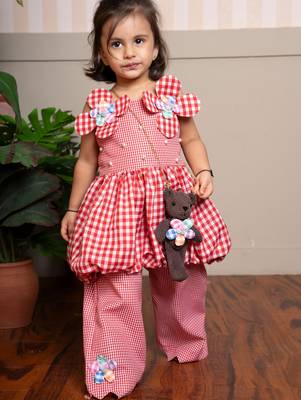 Red printed cotton co ord set 1