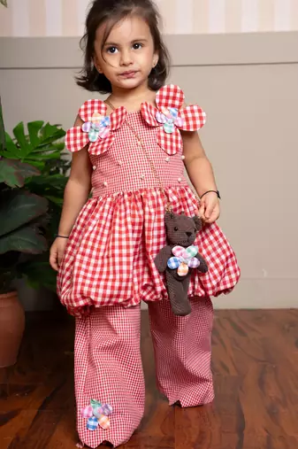 Red printed cotton co ord set