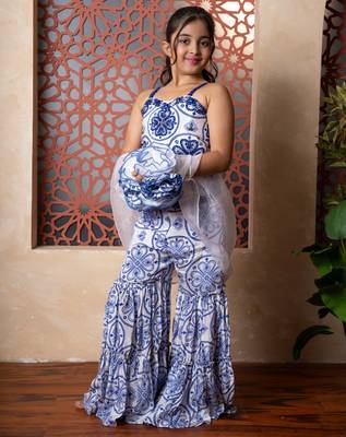 Blue embroidered organza sharara  1