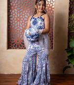 Blue embroidered organza sharara 