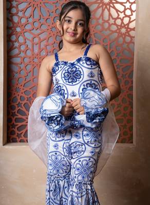 Blue embroidered organza sharara  2