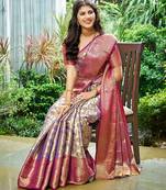 purple soft silk blend kanjeevaram zari work saree with blouse piece