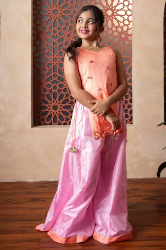 Orange printed silk co ord set