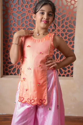 Orange printed silk co ord set