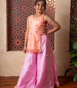 Orange printed silk co ord set