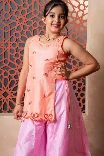 Orange printed silk co ord set