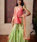 Peach & Green embroidered silk sharara 