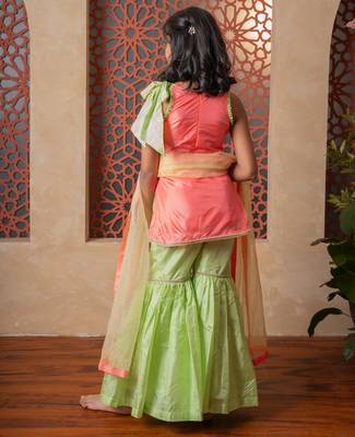 Peach & Green embroidered silk sharara  3