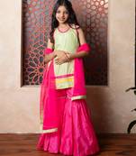 Pink & Green plain silk sharara