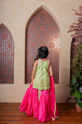 Pink & Green plain silk sharara 5