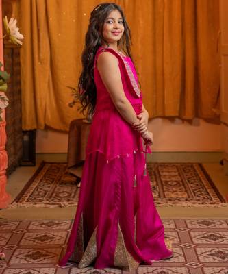 Pink plain silk Three Piece Co ord Set 2