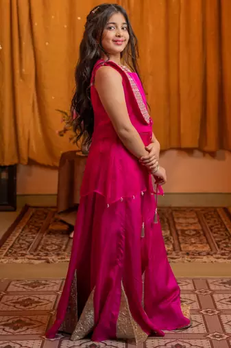 Pink plain silk Three Piece Co ord Set