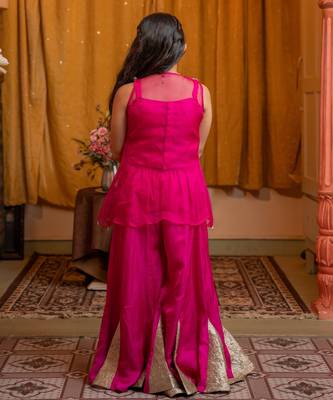 Pink plain silk Three Piece Co ord Set 3