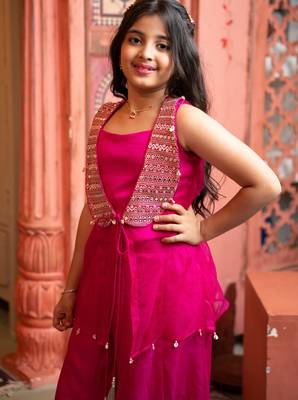 Pink plain silk Three Piece Co ord Set 4